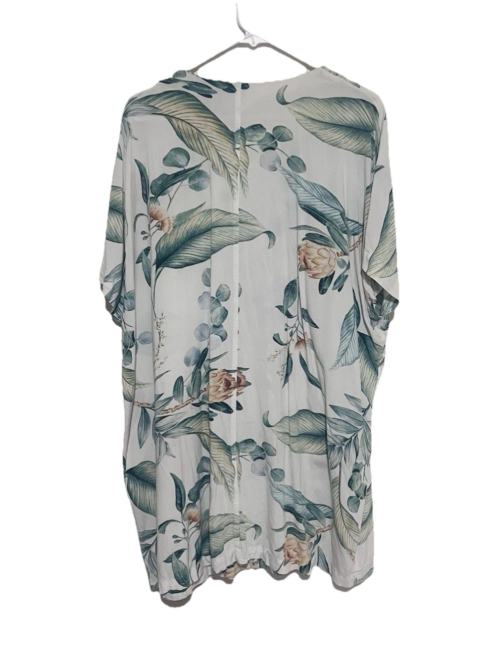 H&M X Anna Glover Dress Large Pleated Popover Green Tropical Tunic Cover Up - Picture 3 of 5